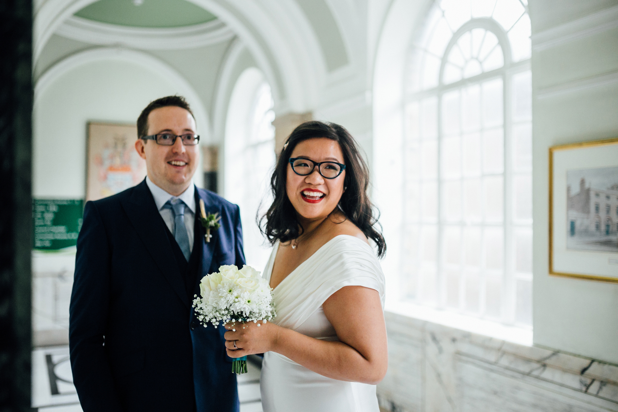 wedding photographer in london islington town hall - first look between bride and groom bridal prep