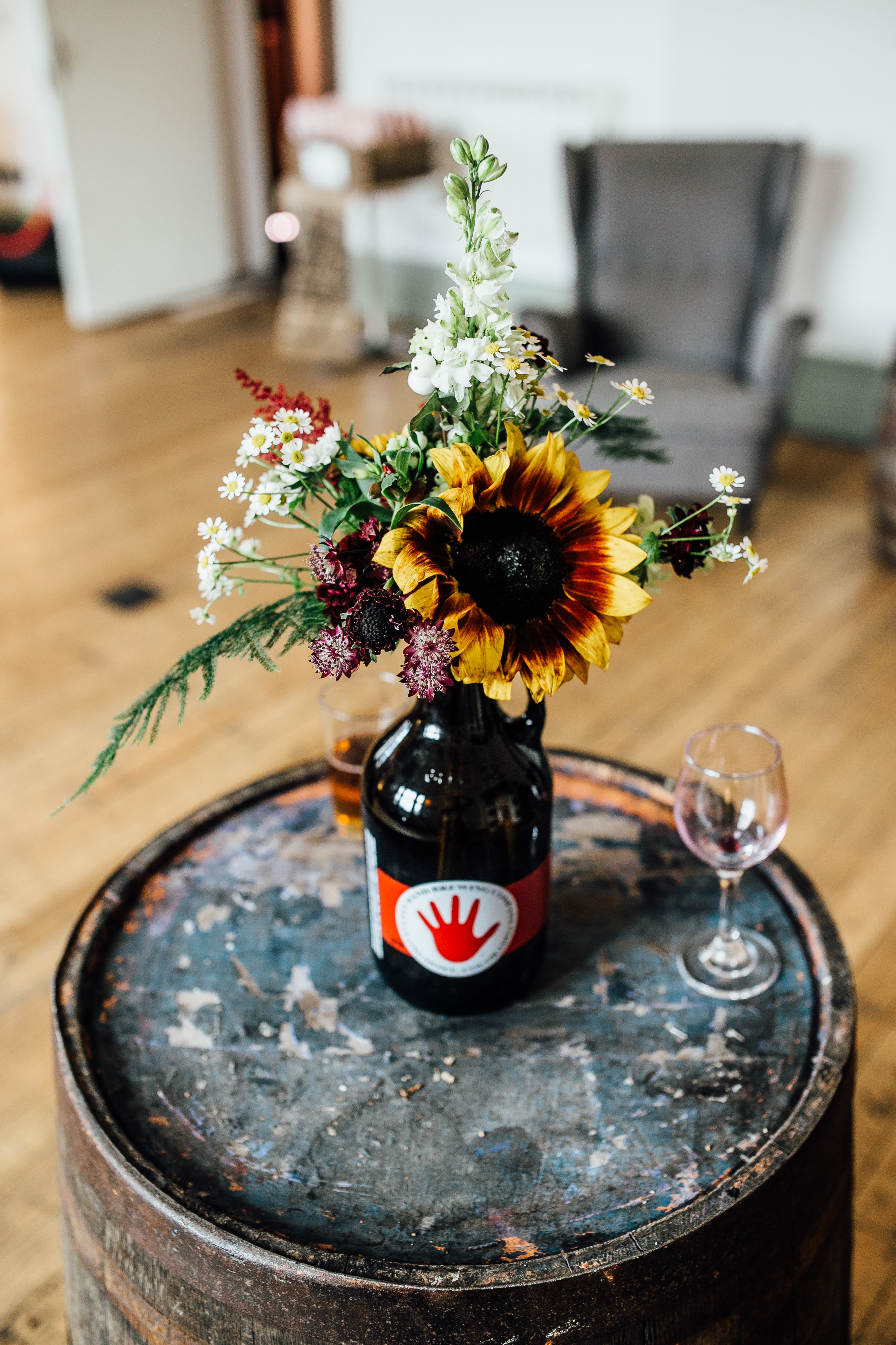 sunflower wedding decoration at battersea arts centre