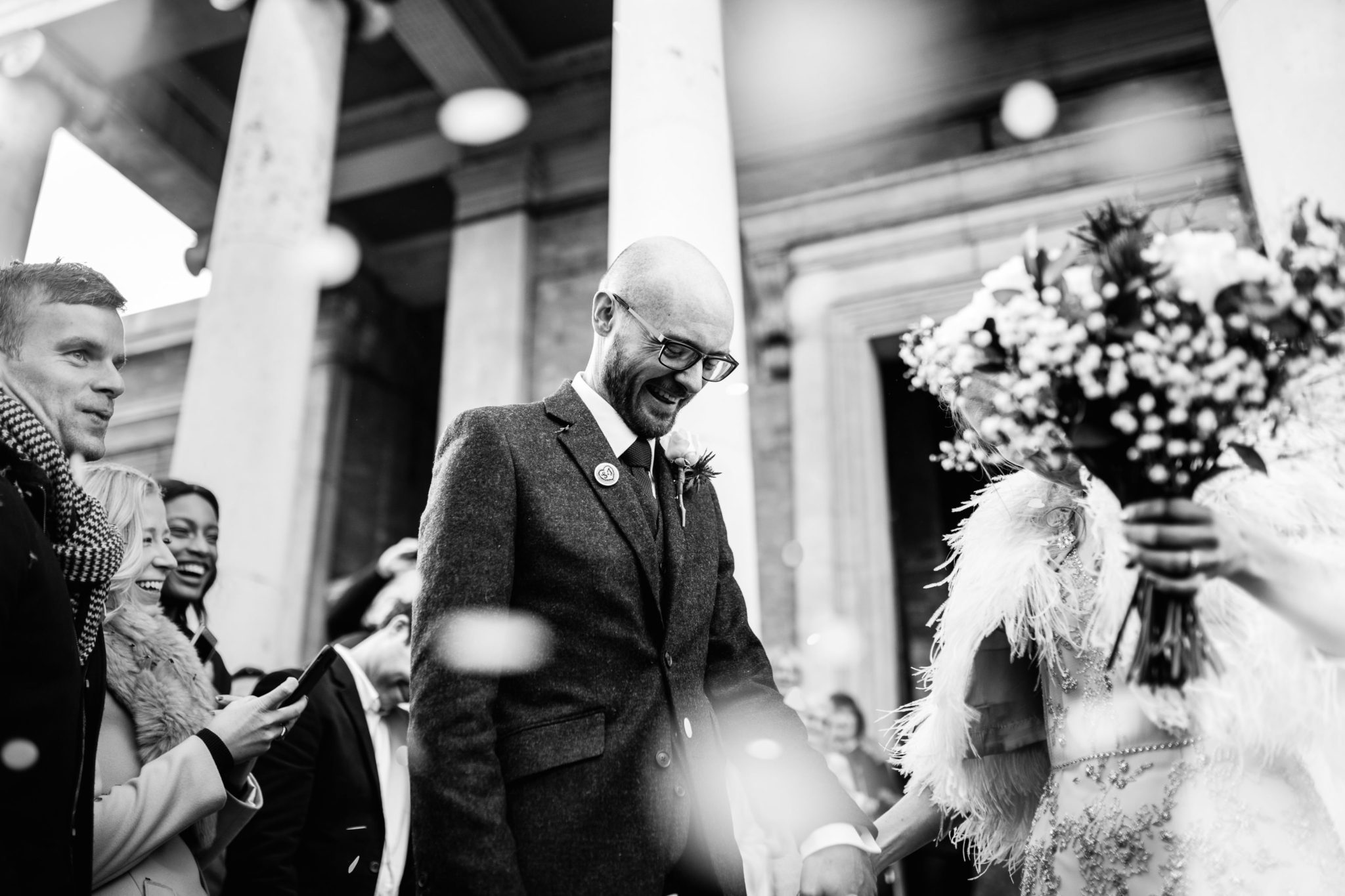 CONFETTI OUTSIDE CEREMONY AT THE ASYLUM LONDON WEDDING PHOTOGRAPHY