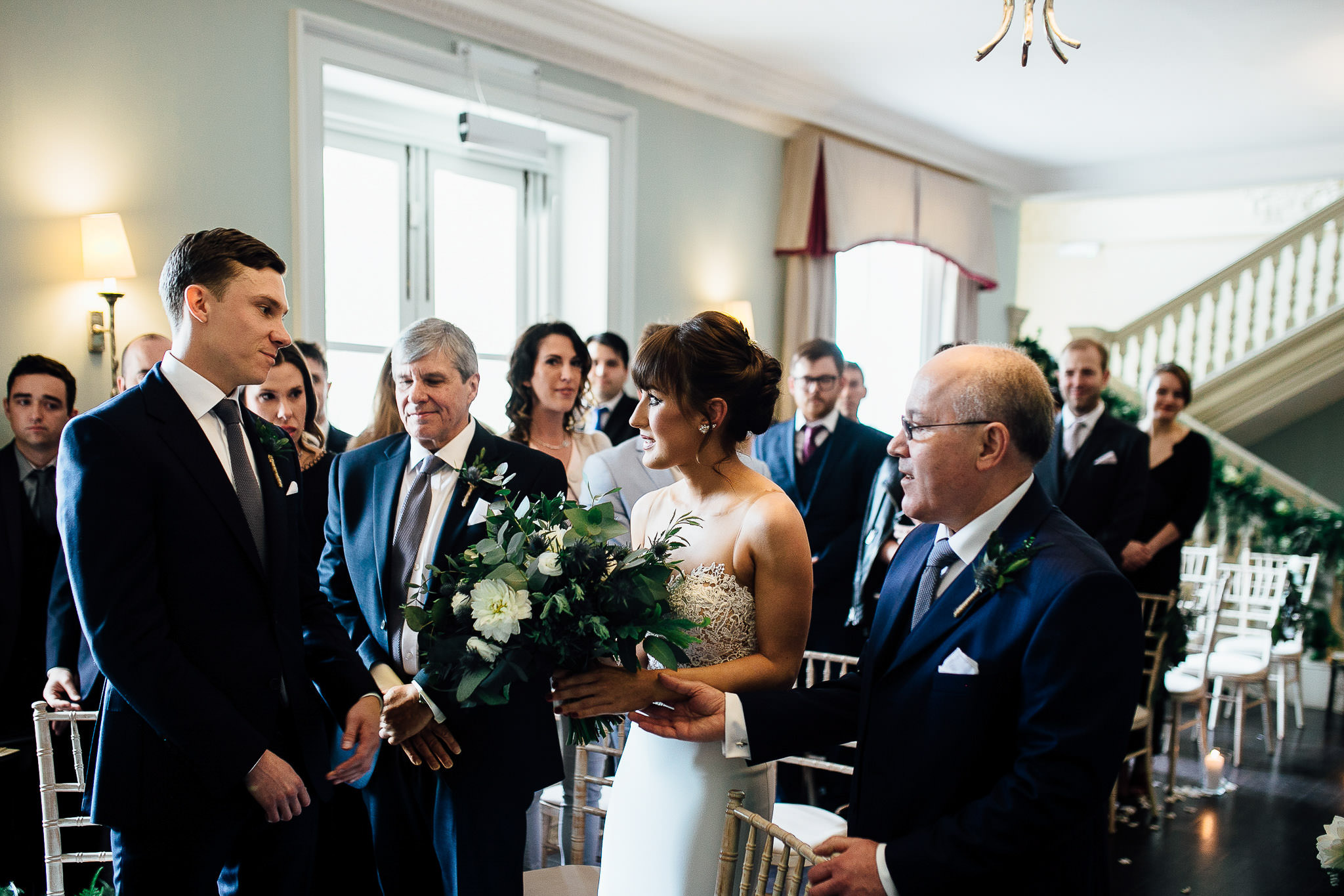 ceremony at morden hall wedding botanical theme with geometrical copper details